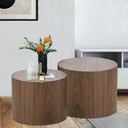 Nesting Coffee Table Set of 2, Round Side Tables Set, Wooden Accent Table, Modern End Tables, Minimalist Circle Table for Small Space Living Room Bedroom, Walnut