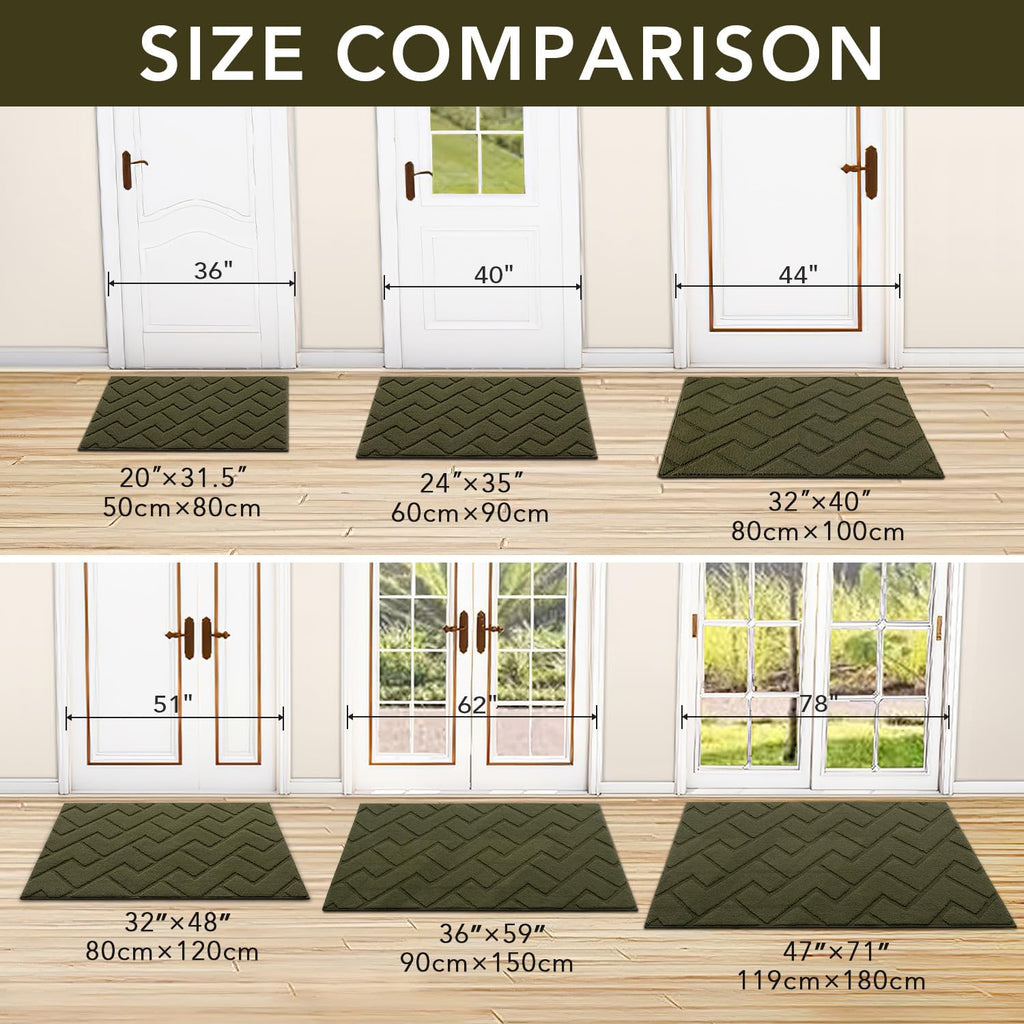 hicorfe Front Door Mat Outside Entrance,24"x35" Absorbent Muddy Dirt Resist Welcome Door Mats Outdoor Indoor,Stain and Fade Resistant,Non Slip Backing Entry Mat Doormat for Entryway (Oliver Green)