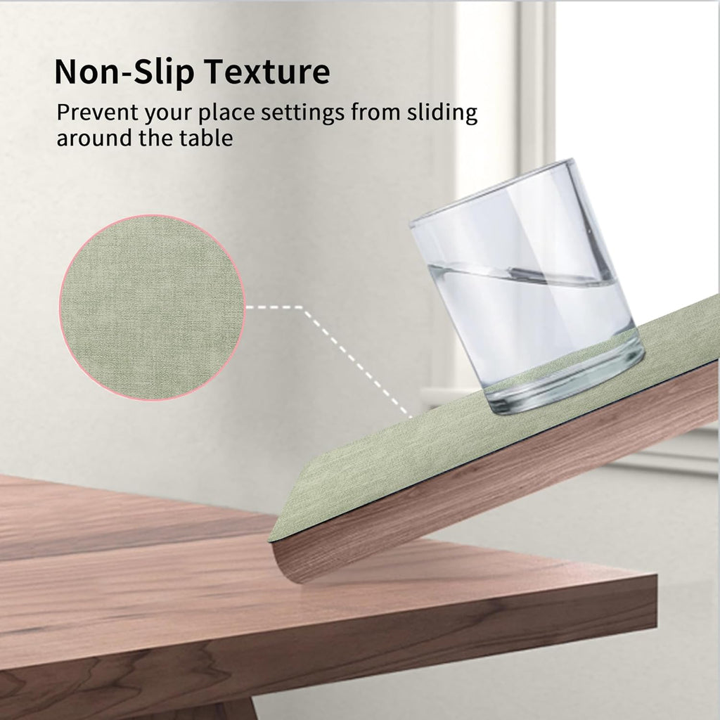Maxpearl Faux Leather Placemats Set of 6 - Waterproof - Wipe Clean - Heat Resistant - Anti Slip Dining Table Place Mats, Suitable for Indoor & Outdoor Use, 17’’x12’’, Sage Green