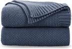 CozeCube Dusty Blue Seed Stitch Throw Blanket 50"x60", Farmhouse Decor | Blanket by CozeCube