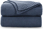 CozeCube Dusty Blue Seed Stitch Throw Blanket 60"x80", Farmhouse Decor | Blanket by CozeCube