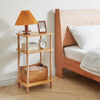 IBUYKE 3-Tier Side Table, Solid Wood Tall End Table with Storage Shelves, Nightstand Bedside Table for Living Room Bedroom Office, No-Tool Assembly, Natural UWST003N