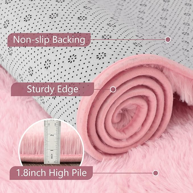 4x6 Pink Fluffy Soft Area Rug Non-Slip - Image 6
