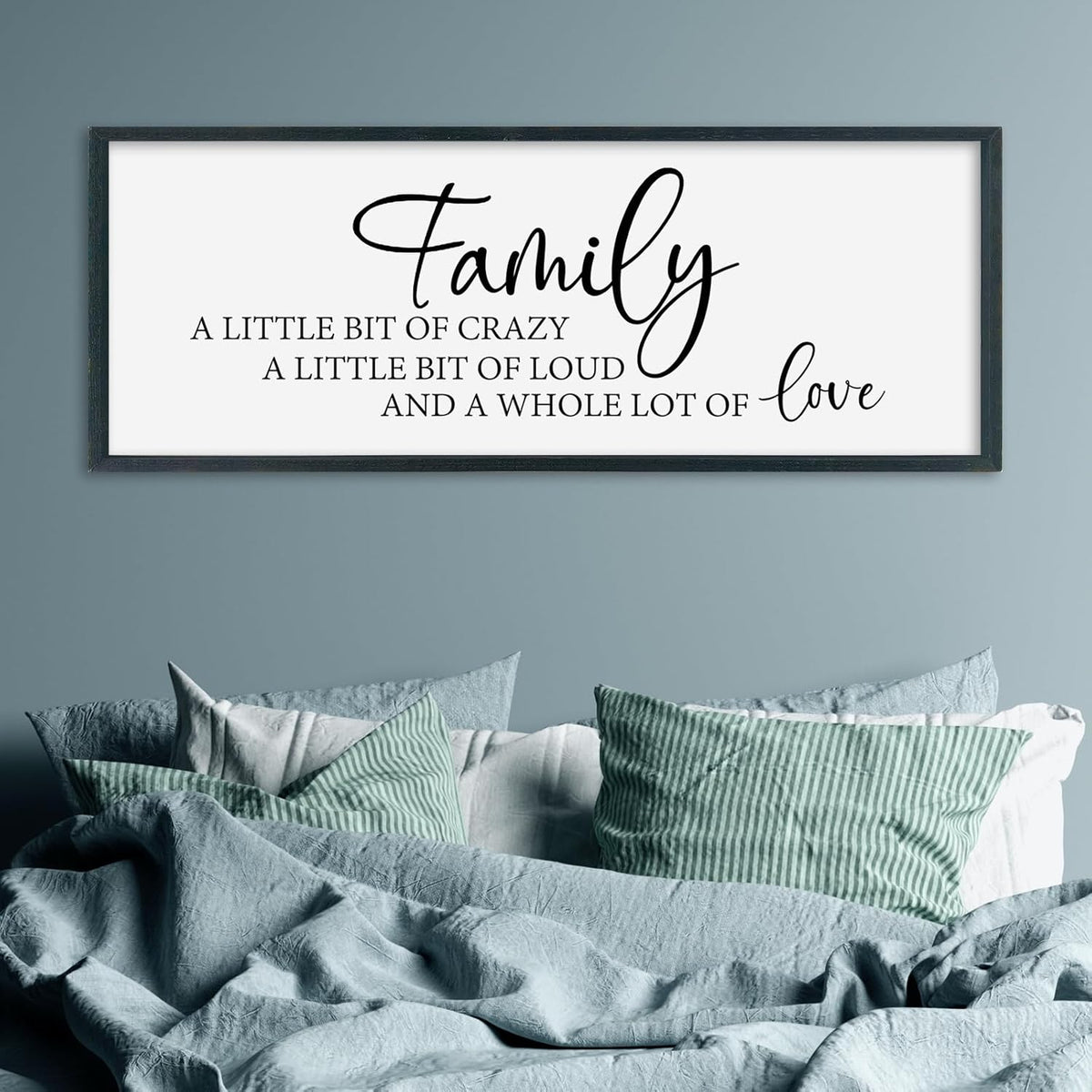 SRSZHIYUE Family A Little Bit Of Crazy Loud Sign Wall Decor Art 32"×12" Large Wood Framed Wall Hanging (Black)