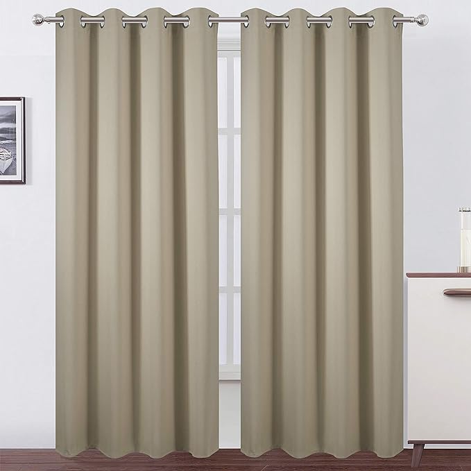 Blackout Curtains 52 x 84 Inch Long Beige Curtains Set of 2 Panels Room by Lemomo