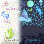 Glow in The Dark Unicorn Castle Wall Decals,Peel and Stick Colorful Unicorn Wall Stickers with Moon Stars Sweet Dream Wall Art for Girls Kids Bedroom Nursery Party Home Decor(Blu-ray)