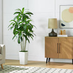 Artificial Dracaena Tree Artificial Silk Tree Faux Tree with White Tall Planter Fake Tropical Yucca Floor Plant (1, White Tall Planter, 5 FT)