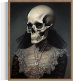 Female Skull Poster Art Print, Halloween Scary Vintage Wall Art Academia Spooky Painting Decoration for Horror Prints, Gothic Posters Bedroom Decor 89 (Female Skull, 16 x 20 inches, Wood Frame)