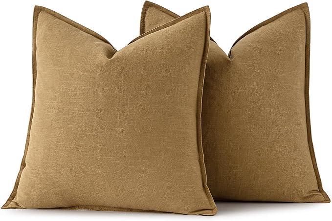 MIULEE Decorative Linen Euro Sham Pillow Covers 26x26 Mustard Yellow | Boho - Image 6