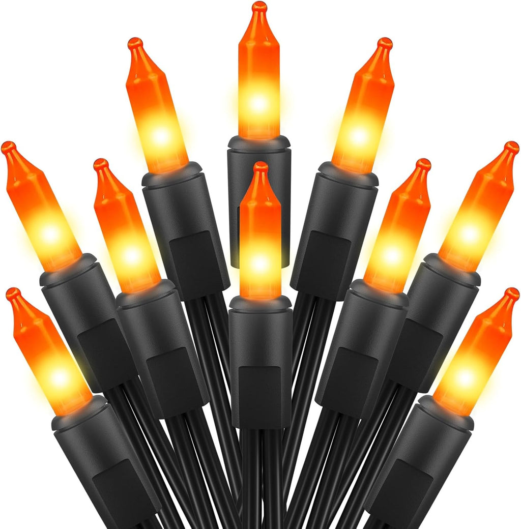 Orange Halloween Mini Lights, 50 Count 13 Feet Incandescent Bulb Mini String Lights, Connectable Halloween Lights for Haunted House Ghost Party Holiday Window Indoor Outdoor Decoration, Orange