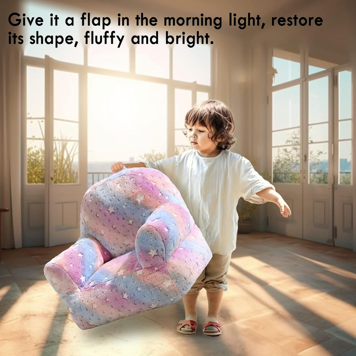 Toddler Chair, Glow in The Dark Kids Sofa Bean Bag Chair for Kids Children Couch Toddler Mini Sofa Armchair for Children, Lightweight Children Sofa Chairs (Rainbow Pink)