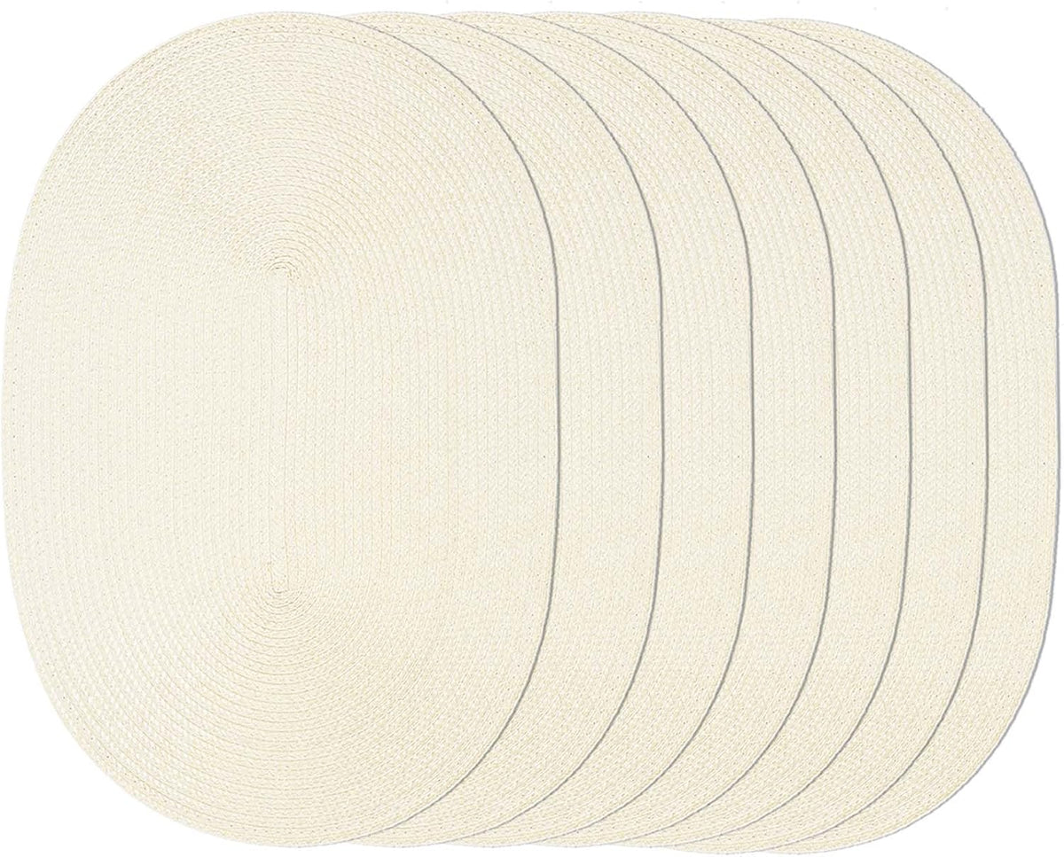 AHHFSMEI Placemats Set of 6 for Dining Table Washable Woven Vinyl Non-Slip 18x12 inches Placemat Heat-Resistant Durable Table Mats for Dining Table Easy to Clean (Oval Beige, 6)