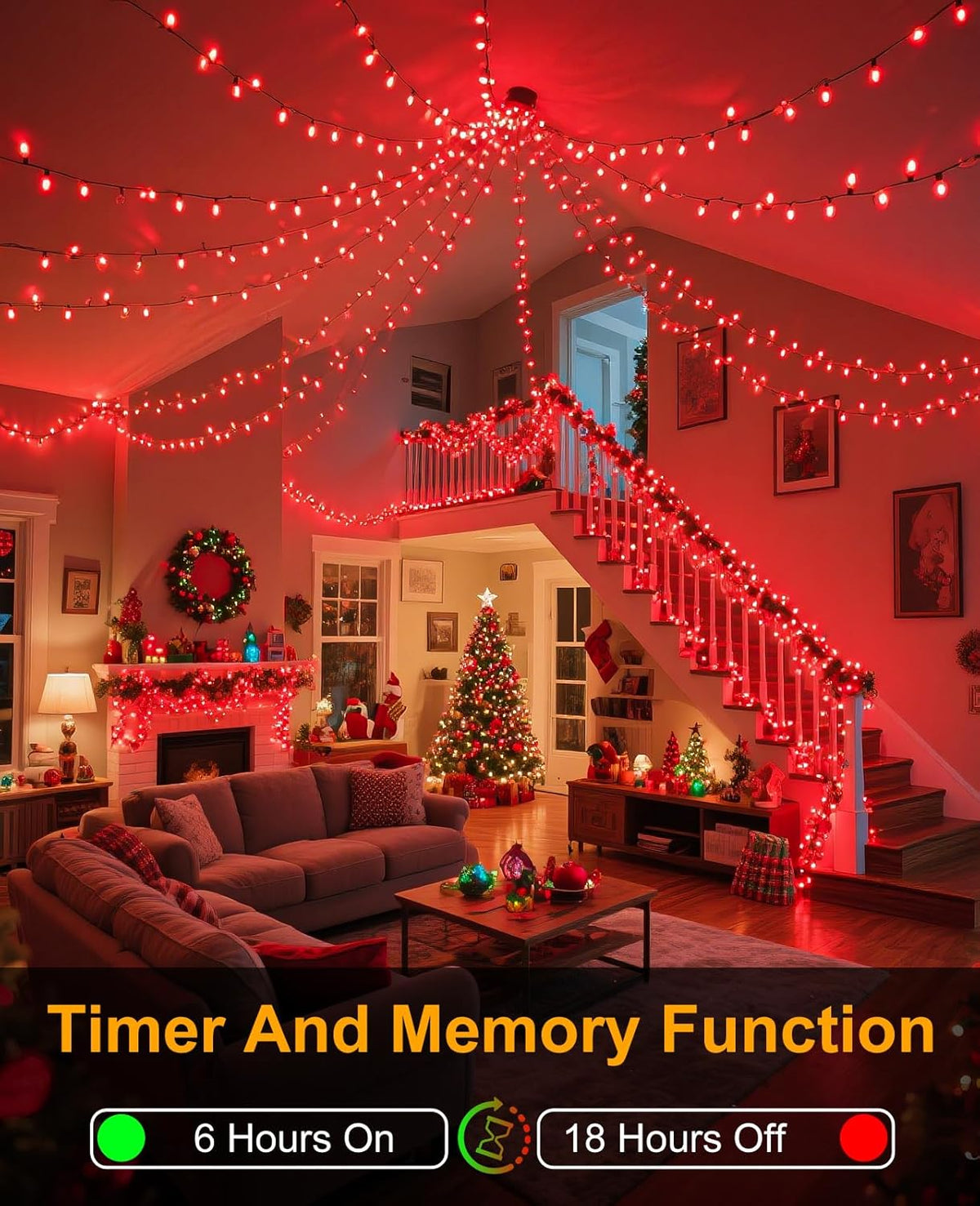 Christmas Lights Outdoor, 157FT 480 LED Plug in Christmas Tree Lights Waterproof, 8 Modes Green Wire Twinkle String Light for Indoor Room Patio Garden Porch Xmas Wedding Party Decorations, Red