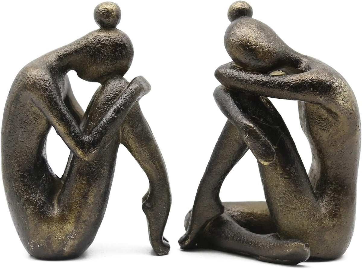 Lukitas Unique Decorative Girl Thinker Bookends, Non-Slip Book Holder, Home Office Bookshelf Decor, Creative Desktop Ornaments for Study Room Hotel Shelves, Resin, 1Pair/2Piece 6.5''