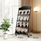 Floor-Standing Magazine Rack, 4-Layer Brochure Display Stand Tiered Design Magazine Stand Detachable Magazine Display with Casters for Exhibitions, Shopping Malls, Hospitals, Offices