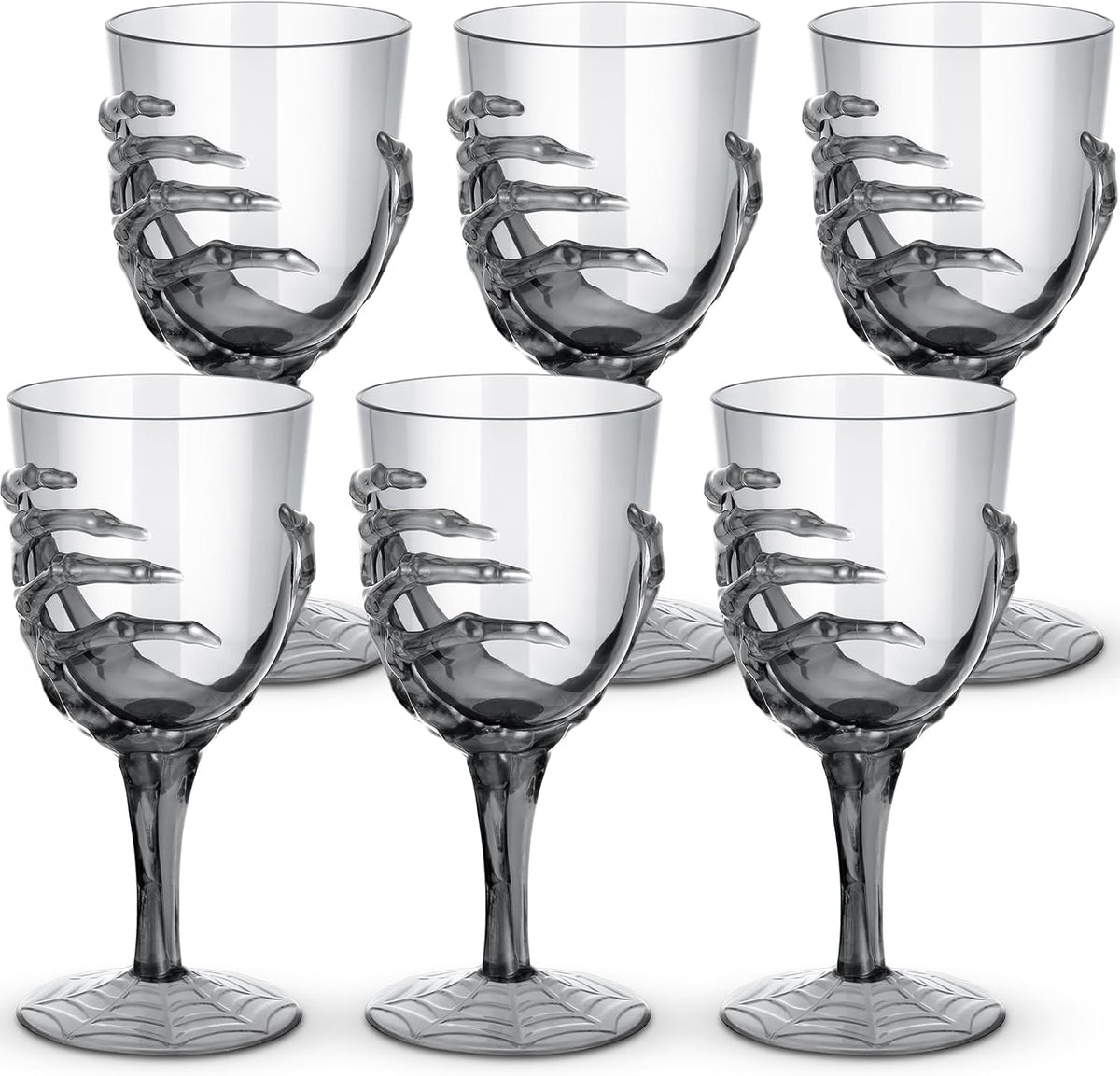 Dandat 6 Pcs Halloween Skeleton Hand Goblets 12oz Clear Plastic Halloween Cups Skull Wine Glass Set for Creepy Spooky Party Decorations (Black)
