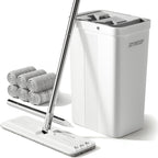 JOYMOOP Mop and Bucket Set with Wringer, Flat Mops for Floor Cleaning, Wall Mop Cleaner with Long Handle, Hardwood Floor Mop with 6 Microfiber Pads