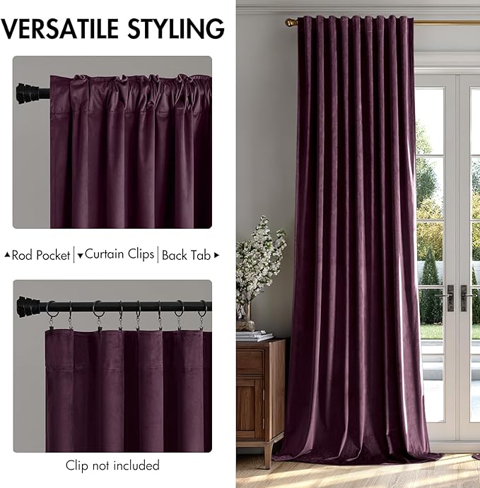 MIULEE Dark Purple Velvet Curtains 52x84 inches Luxury Blackout Curtains | - Image 2