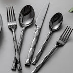 KINGSTONE Black Silverware Set, Luxury 60 Piece Flatware Set for, 18/10 Stainless Steel Cutlery Set with Diamond Cut Pattern for Kitchen, Home, Wedding, Party, Mirror Polished and Dishwasher Safe