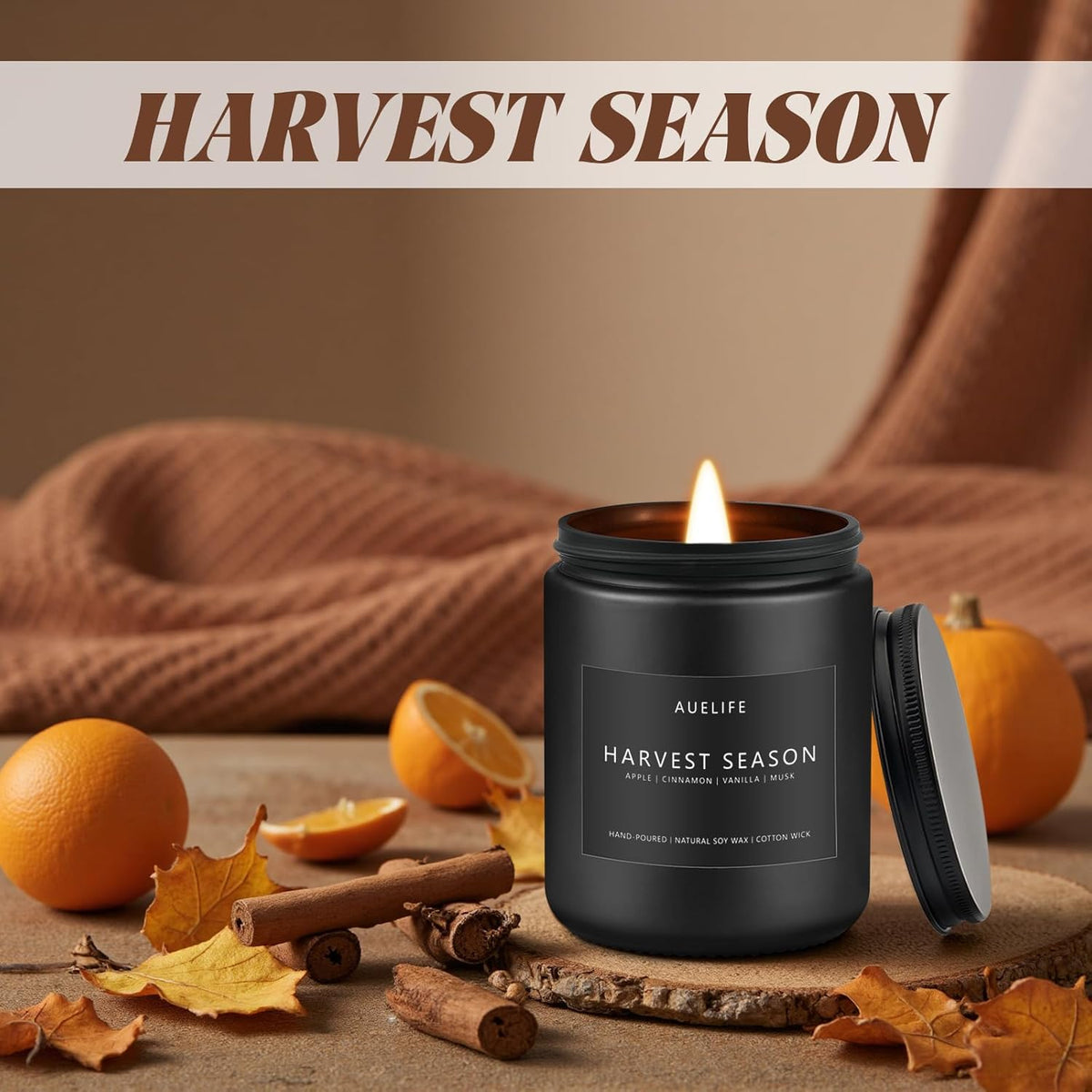Fall Candle - Harvest Season Scented Candles, Fall Soy Candle for Home Decor, 7 oz Natural Soy Wax – Long-Lasting Autumn Candles, Aromatherapy Gift for Women & Thanksgiving, 7oz
