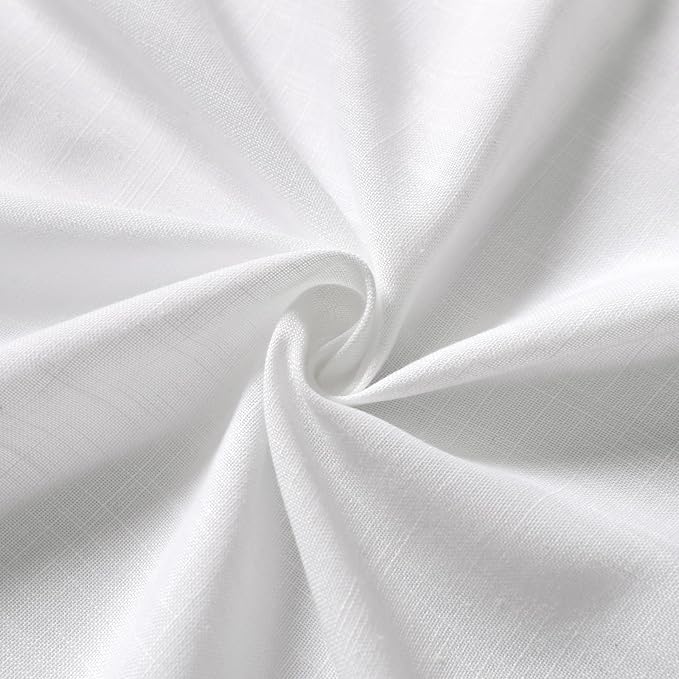 White Linen Curtains 47 Inch Length 2 Panels Set Light Filtering Back Tab Rod - Image 6