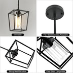 3 Pack Black Pendant Lights for Kitchen Island, 1-Light Farmhouse Metal Pendant Light Cage Kitchen Hanging Light Fixtures with Clear Glass Shade for Dining Room, Entryway, Hallway, Foyer
