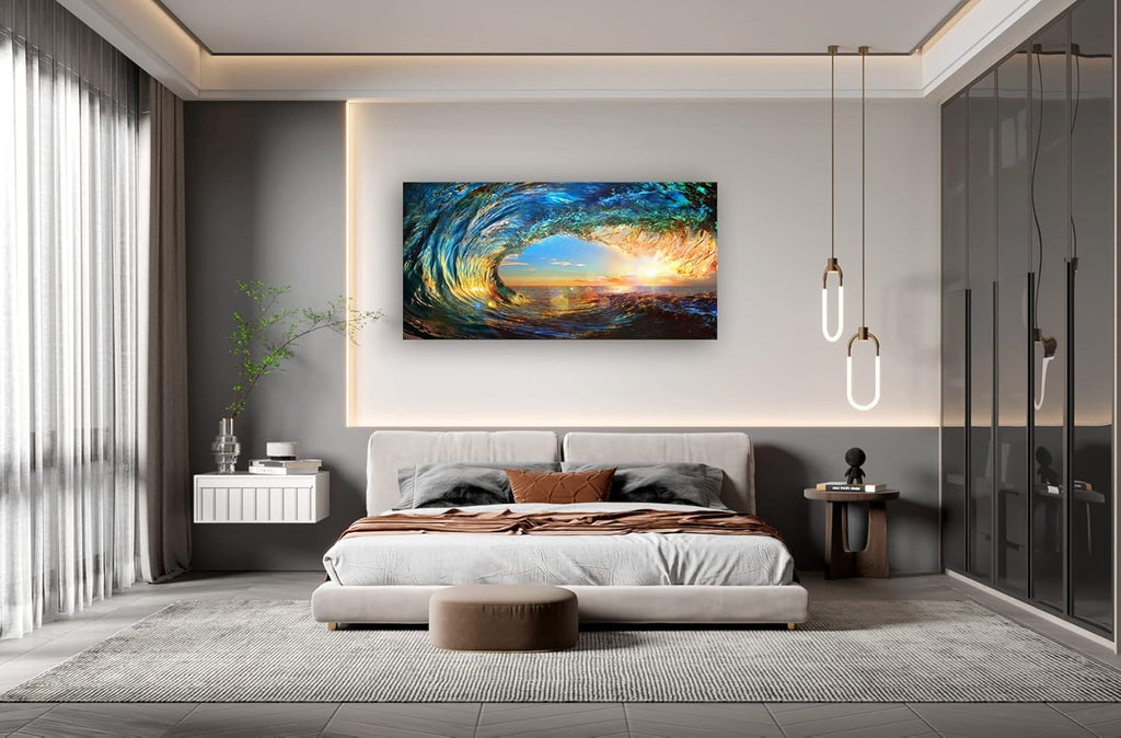 Cao Gen Decor Art S06775 Giant Wave Water Wall Art Canvas Prints 1 Panels Ocean Waves Pictures Paintings with Sunset Blue Seascape Framed for Living Room Bedroom Kicthen Office Artwork