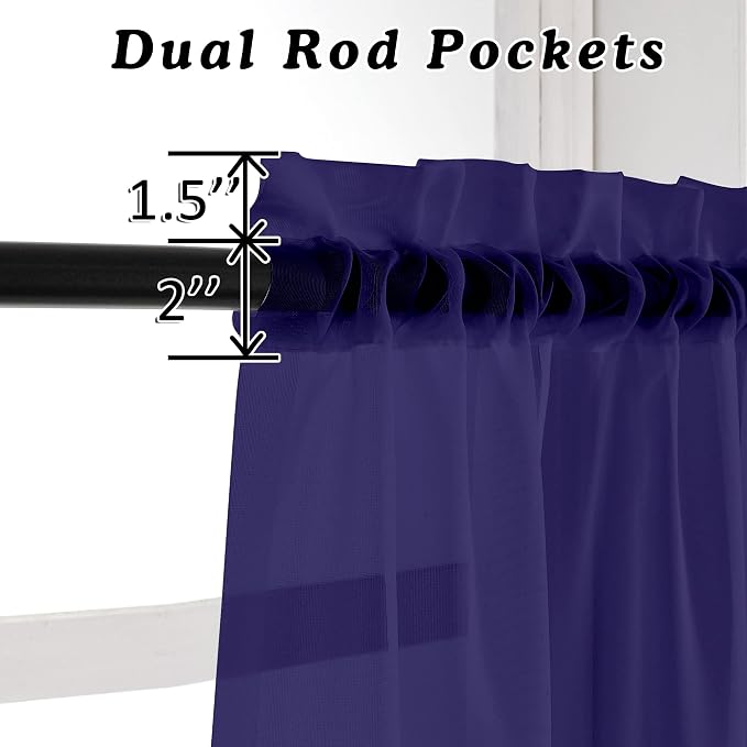 2 Pieces Sheer Curtains 96 Length Window Treatments, Voile Drapes Light Airy - Image 3