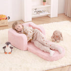 Welnow 2-in-1 Kids Sofa Chair, Convertible Toddler Chair Flip Out Children Sofa Chair with Wave Armrests Folding Kids Play Sofa with Side Pockets & Removable Cover Armchair for Girl or Boy