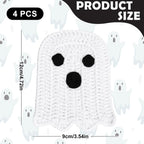 Whaline 4Pcs Halloween Ghost Coasters Handmade Crochet Drink Coasters Woven Fabric Cup Mat for Home Kitchen Party Table Decor