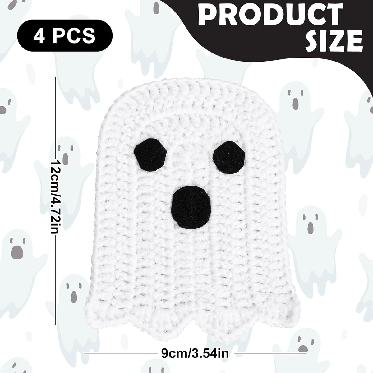 Whaline 4Pcs Halloween Ghost Coasters Handmade Crochet Drink Coasters Woven Fabric Cup Mat for Home Kitchen Party Table Decor