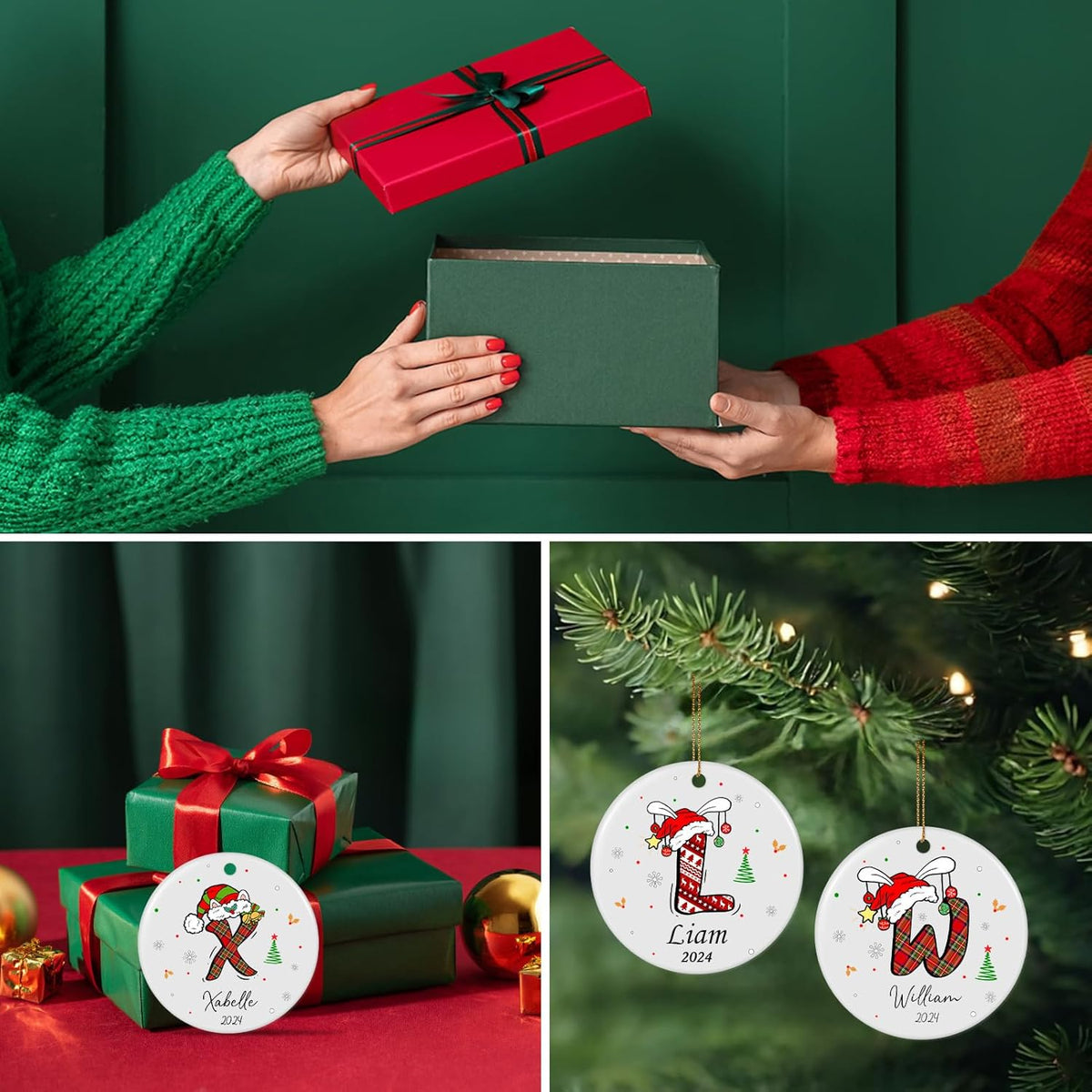 Personalized Christmas Ornaments with Initial Name, Ceramic Custom Monogram Initial A-Z Christmas Ornament 2025 for Kids Family Friends, Customized Letter Name Ornaments for Christmas Tree Decorations
