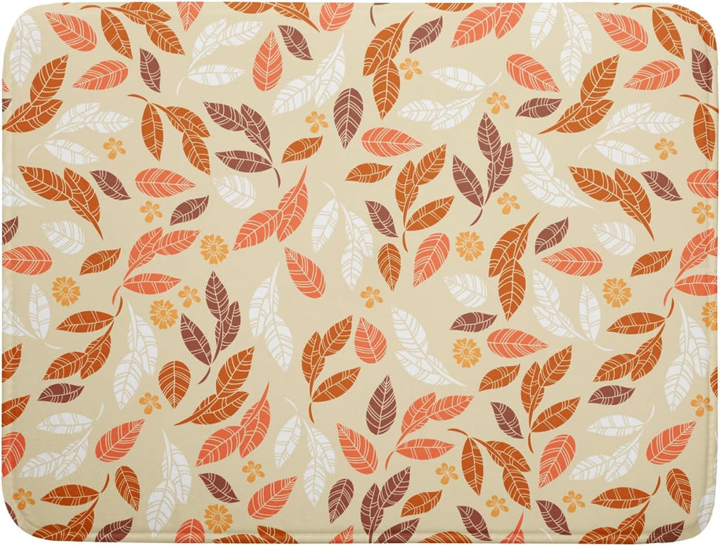 Fall Leaves Dish Drying Mat for Kitchen Counter Autumn Orange White Leaves Seasonal Super Absorbent Reversible Microfiber Kitchen Countertop Protector Dishes Pad Large 18x24 inch