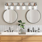 BONLICHT Vanity Light Fixture Brushed Nickel 6-Light Modern Farmhouse Wall Sconce Bathroom Lighting with Hammered Glass Industrial Wall Mount Lights for Kitchen Dining Room Cabinet Corridor