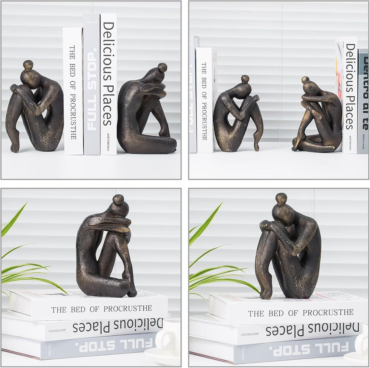 Lukitas Unique Decorative Girl Thinker Bookends, Non-Slip Book Holder, Home Office Bookshelf Decor, Creative Desktop Ornaments for Study Room Hotel Shelves, Resin, 1Pair/2Piece 6.5''