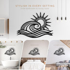 Wita Home Ocean Wave Metal Wall Art, Sun Beach Decor, Coastal Large Wall Sculpture for Home, Indoor/Outdoor Use, Nautical Wall Hanging, Eye-Catching Addition to Living Room (Black, 24 x 14 inches)