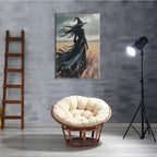 Gothic Decor Canvas Wall Art Witch in Rice Field Halloween Art Decor Print Nature Print Victorian Home Bedroom24x36in Wood Framed