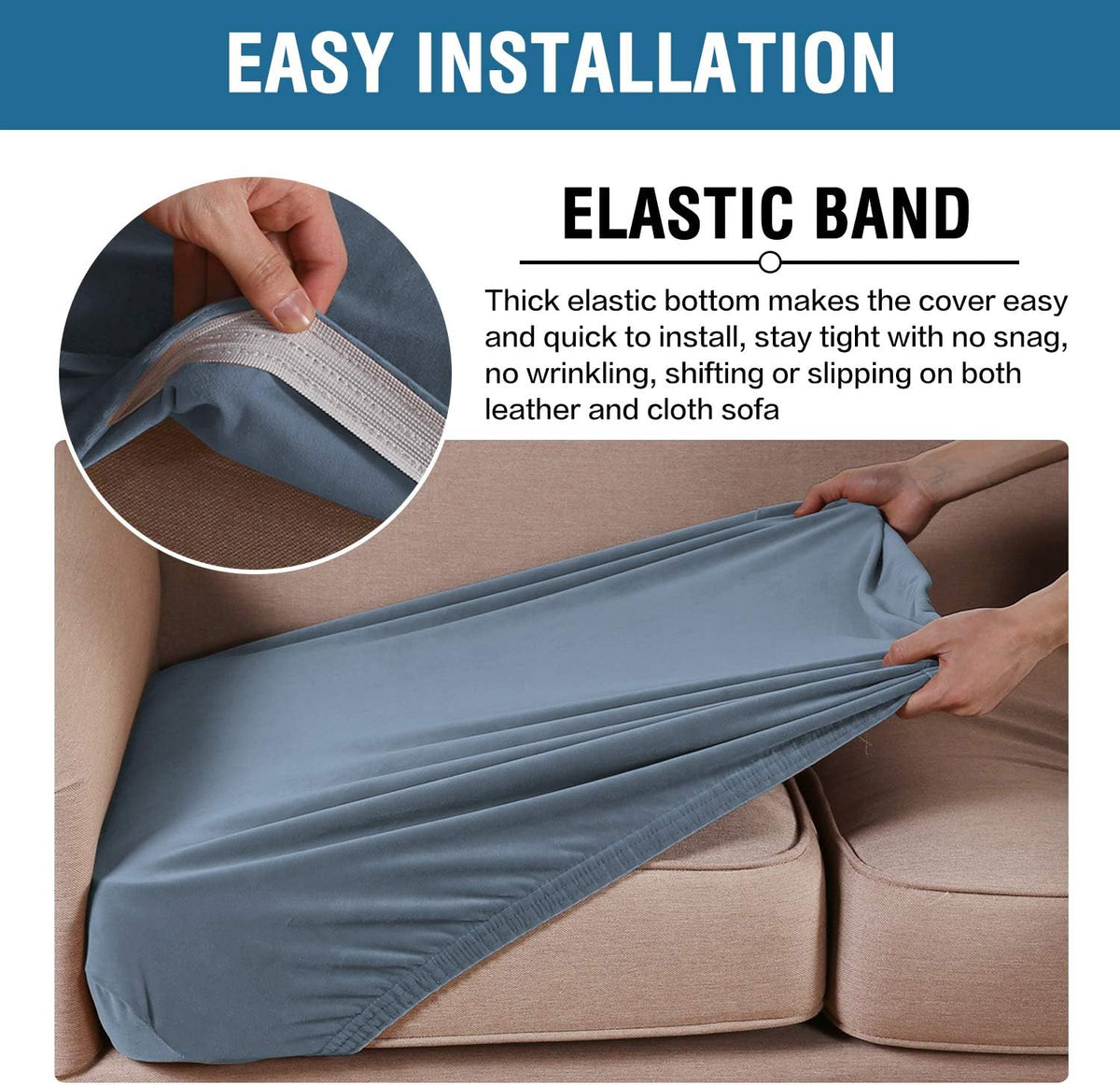 H.VERSAILTEX Velvet Stretch Couch Cushion Cover Plush Cushion Slipcover for Chair Loveseat Sofa Cushion Furniture Protector Seat Cushion Sofa Cover (3 Piece XL Sofa Cushion Covers, Stone Blue)