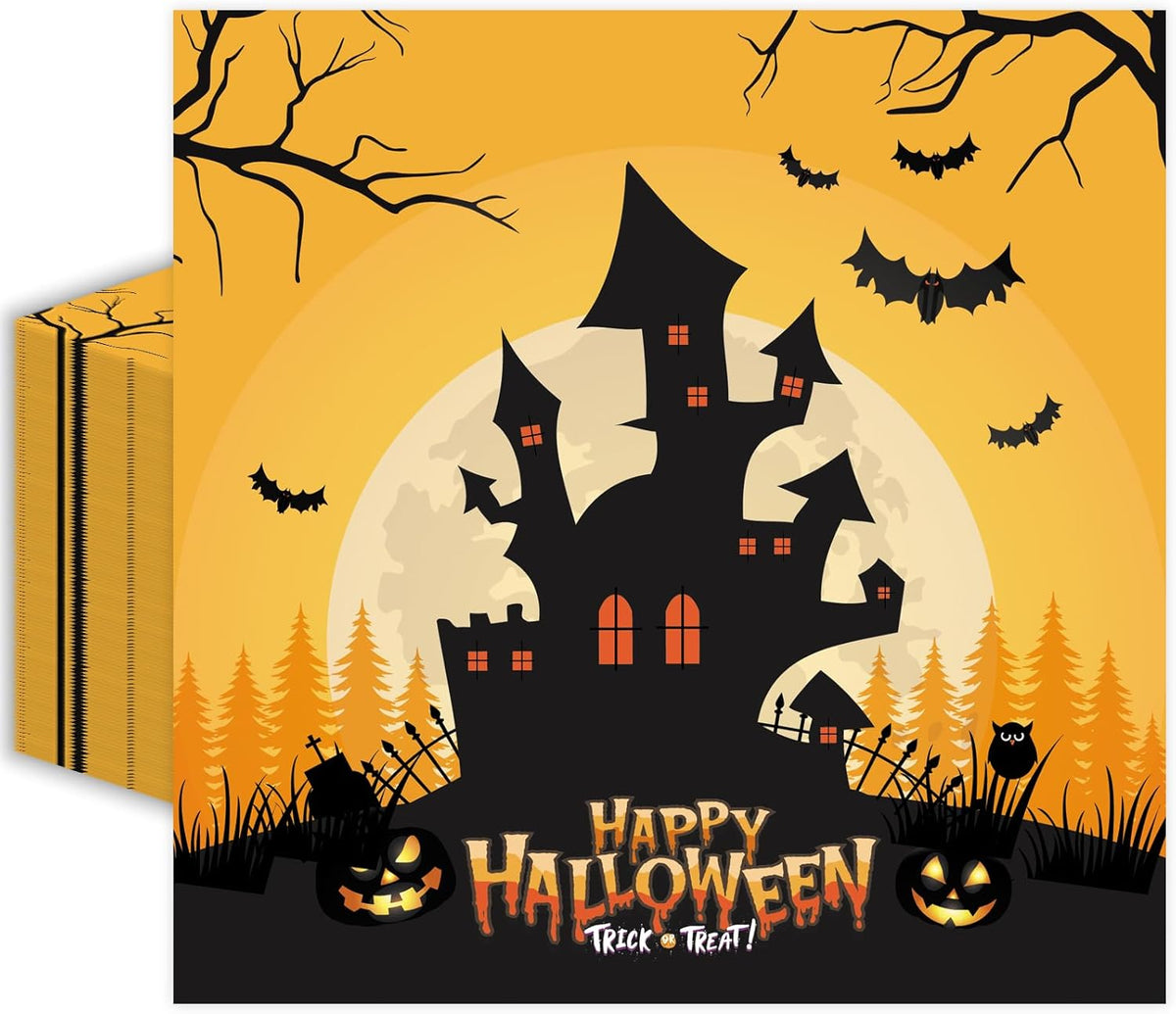 50 Pcs Halloween Napkins 6.5 x 6.5 inch, Pumpkin Bat Ghost Paper Napkins Disposable Holiday Cocktail Napkins for Dinner Bathroom Halloween Party Decorations