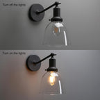 PERMO Industrial Vintage Sconces Slope Pole Single Sconce with 6.7" Oval Dome Clear Glass Shade Matte Black Wall Sconce Wall Mount Light Fixture for Bathroom Bedroom Entryway Home Office Kitchen