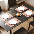 MOSAYT Vinyl Placemats Set of 6-12 X 17 Inch - Faux Leather 100% Waterproof Oil-Proof Wipeable PU Place Mats, Heat Resistant Reversible Table Mats for Kitchen, Dining, Outdoor (Pink)