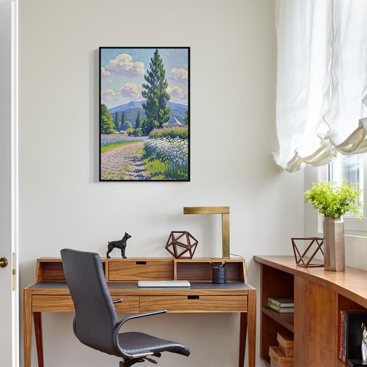 Countryside wildflowers landscape canvas poster natural plant flower artwork retro pastoral flower path suitable for farmhouse decoration