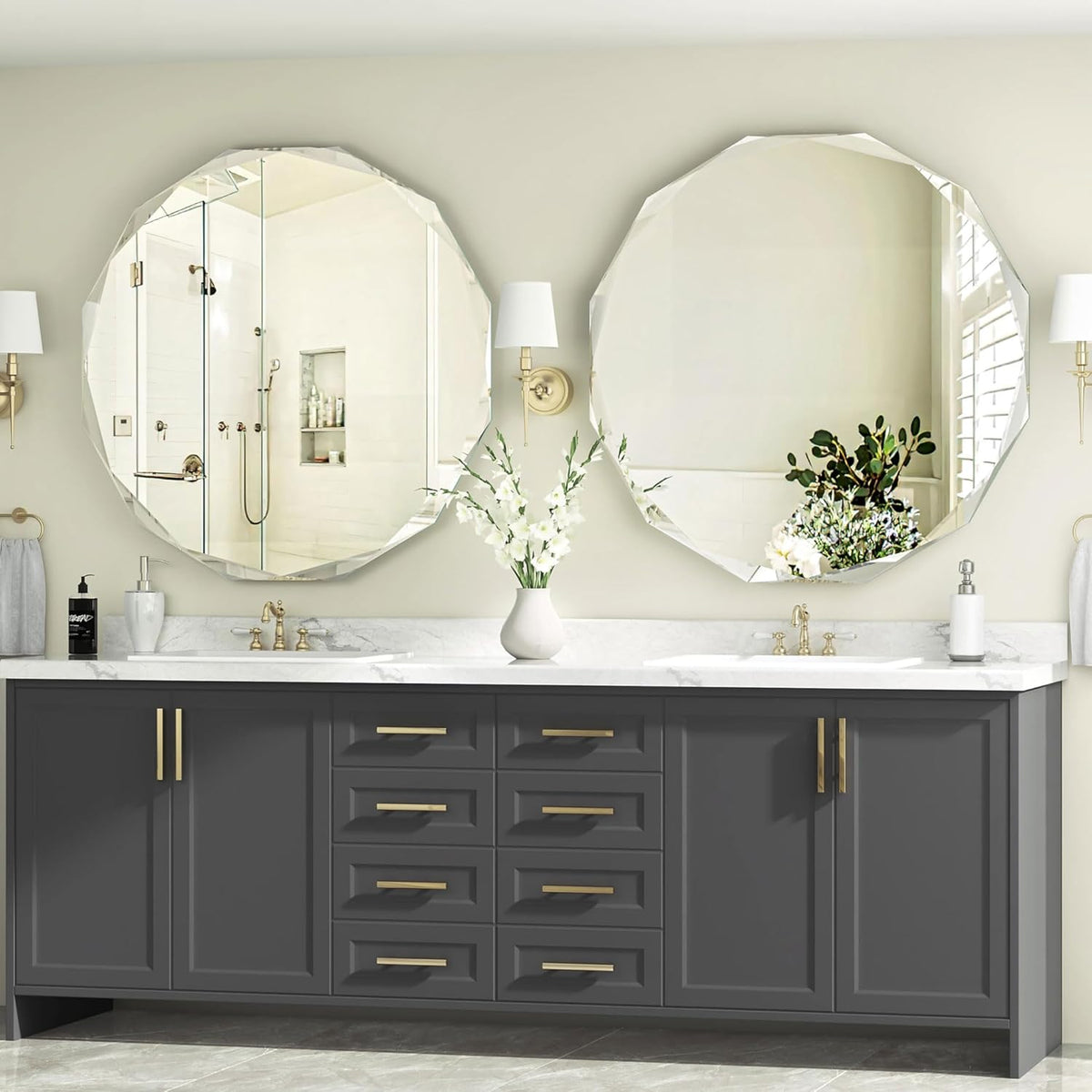 Bathroom Mirrors for Over Sink, Round Frameless Mirrors for Wall, 20x20 Inch Beveled Bathroom Mirror, Bathroom Vanity Circle Mirror for Bedroom Living Room Entryway Home Decor