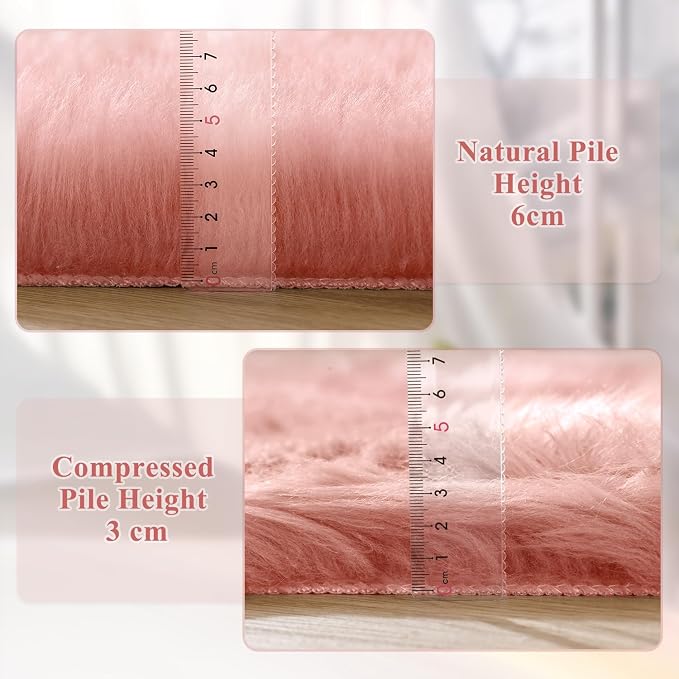 ORINOVA Pink Washable Shag Round Rugs 6.6ft Soft Plush Faux Sheepskin Fuzzy Fur - Image 4