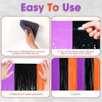 3 Pack 3.3 x 8.2 ft Halloween Foil Fringe Backdrop Curtains, Tinsel Streamers Party Decorations, Fringe Backdrop