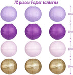 Paper Lanterns Purple Gold Round Hanging Chinese Lanterns for Birthday Baby Shower Bachelorette Party Decorations Pack of 12
