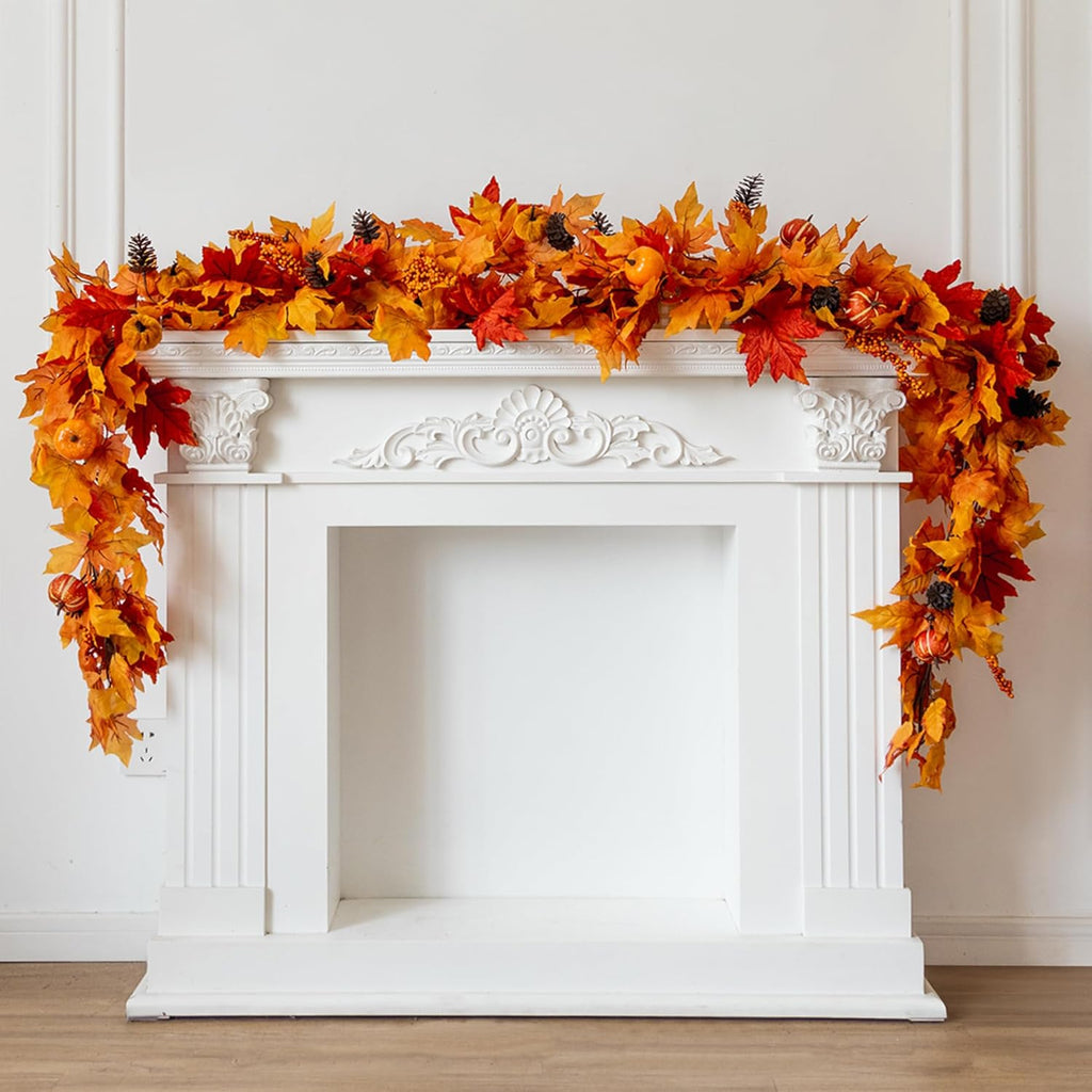 MISSPIN Fall Decor - Fall Garland - 6FT Autumn Maples Leaf Garland for Autumn Decor Hanging Vine for Halloween Thanksgiving Decor Home Wedding Fireplace Party Christmas(Orange)
