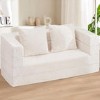 Folding Bean Bag Chair for Adults,3-in-1 Bean Bag Couch Faux Fur Floor Sofa Large Beanbag Convertible Bean Bag Sofa Bed with Pillow in Bedroom,Living Room,Apartment(Queen,Milky White)