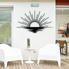 Sunrise Metal Wall Art, Metal Sun Wall Decor, Metal Sun Outdoor Decor, Large Metal Sun Wall Art, Sun Wall Art, Boho Sun Wall Art, Sunshine Metal Sign, Living Room Bedroom Wall Hangings (Black, 53"x 31"| 135x80cm)