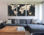 Elixart Wall Decor Living Room Canvas Wall Art Framed Black Kitchen Pictures Office Decorations For Work Vintage Home Decor Map Artwork Painting Oversize Large